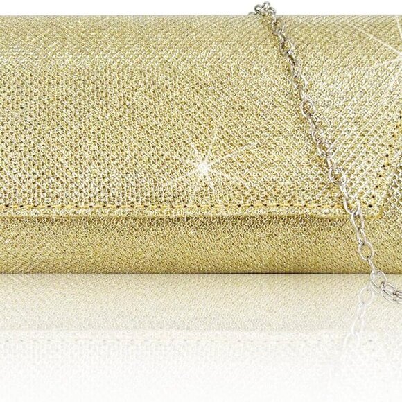 Evening Clutch Purse Gold Sparkling Elegant Crossbody Wedding Party - Picture 1 of 7